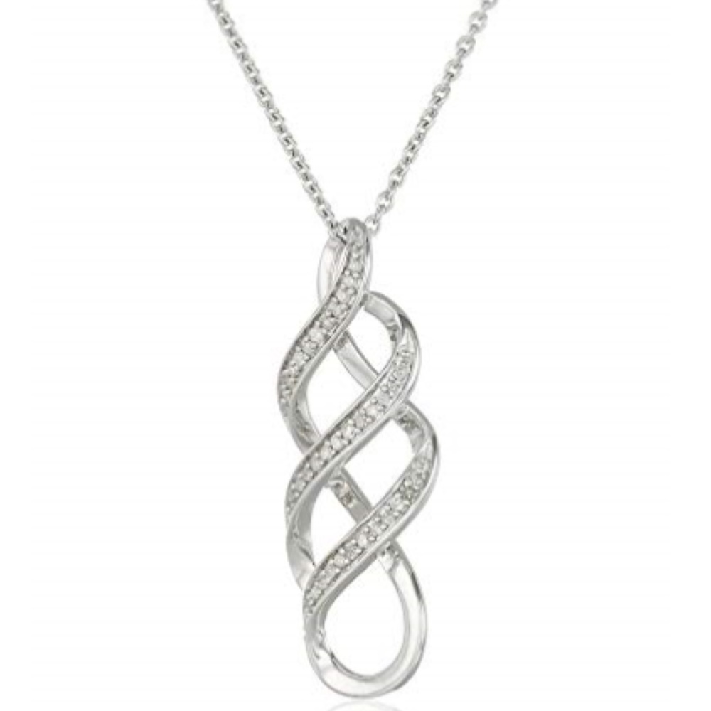 Sterling Silver Diamond Twist Pendant Necklace